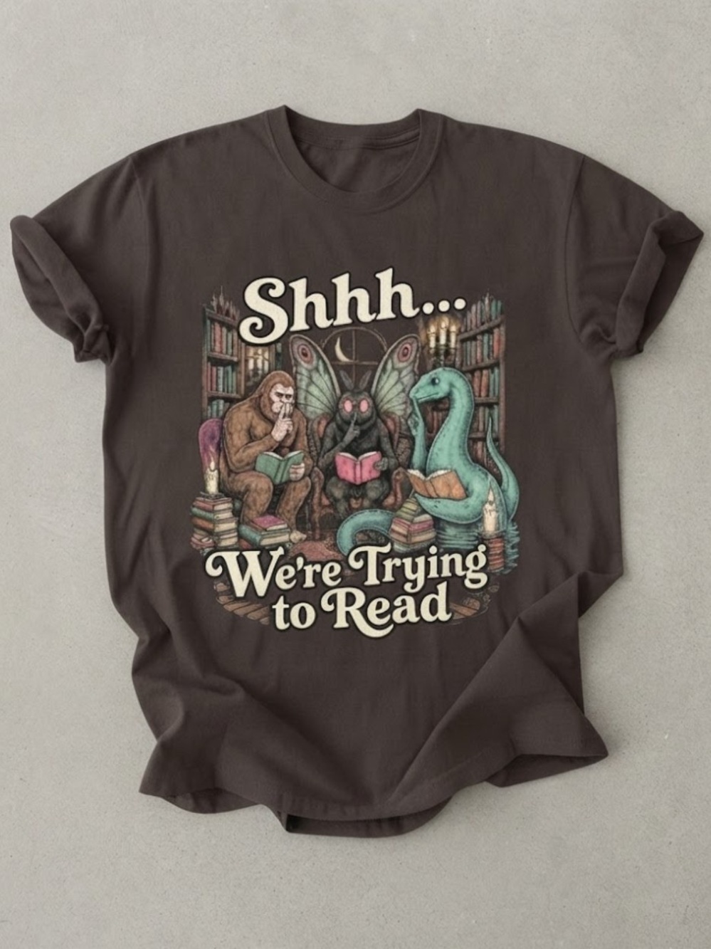Cryptid Reading Club Bigfoot Mothman Monster Gildan T-Shirt